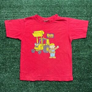Vintage Bob the Builder Kids Red Graphic T-Shirt Scoop Digger Construction Tee